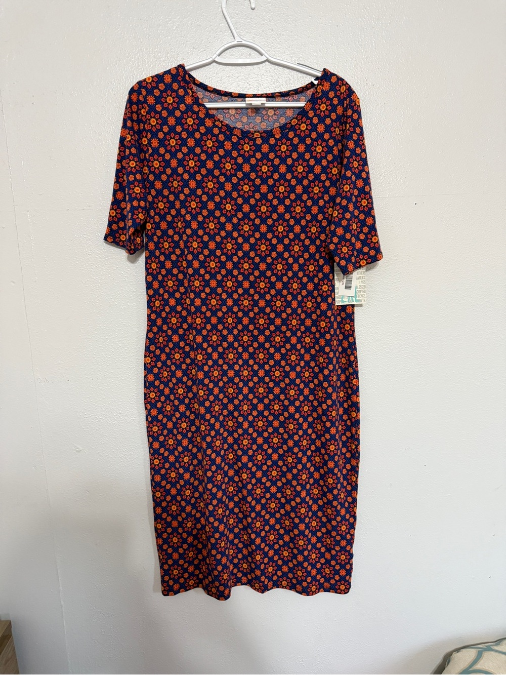 NWT LuLaRoe Julia Blue Orange Red Floral Tile Dress 2XL 💙